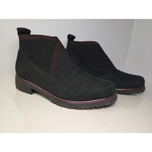 Munro Black Leather Suede Slip-on Ankle Booties Extra Lite Sz 9.5 W Comfort Work